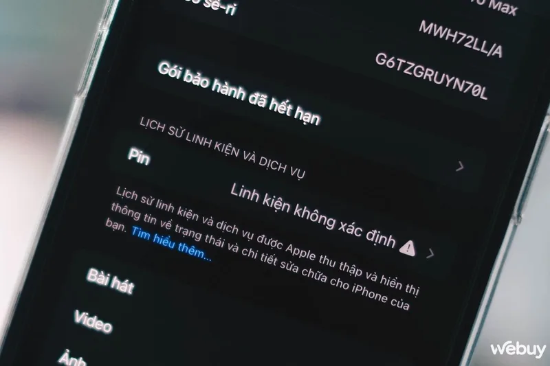 Lịch sử linh kiện giúp xác định pin đã được thay, có được xác minh hay từng sử dụng trên thiết bị khác