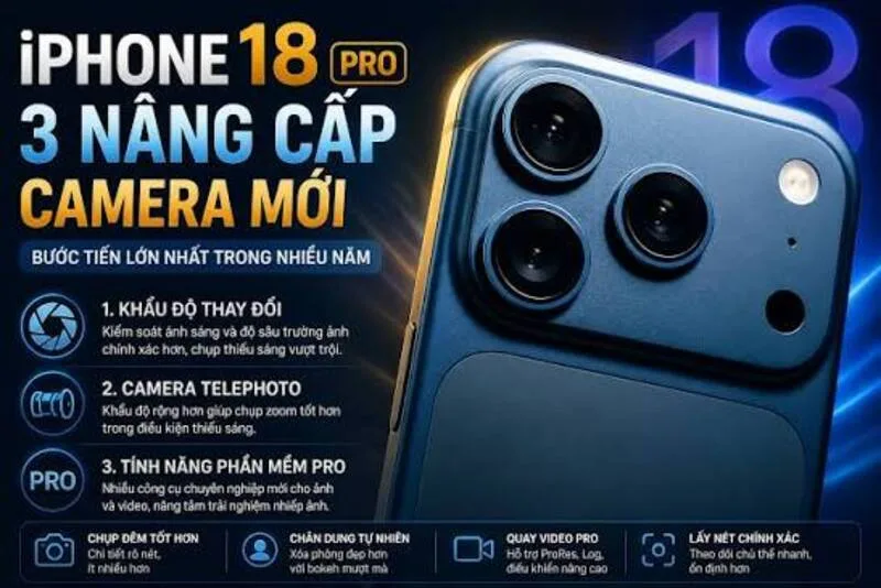 Camera iPhone 18 Pro có thể được cải thiện về chụp thiếu sáng, HDR, quay video và khả năng kiểm soát độ sâu trường ảnh.